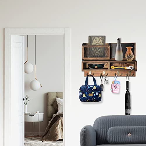 Key Holder for Wall, Mail Organizer Wall Mount with Key Hooks and Wallet Holder, Sunglasses Storage and Dog Leash Hanger, Decorative with 4 Double Hooks and Chalkboard