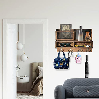 Key Holder for Wall, Mail Organizer Wall Mount with Key Hooks and Wallet Holder, Sunglasses Storage and Dog Leash Hanger, Decorative with 4 Double Hooks and Chalkboard