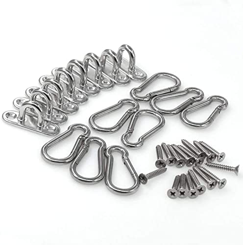 Stainless Steel 1.8 inch Pad Eye Plate U Hooks + Stainless Steel Snap Hook,Marine Hardware Staple Hook Loop with Screws, 8 Pack