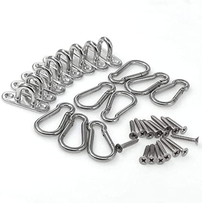Stainless Steel 1.8 inch Pad Eye Plate U Hooks + Stainless Steel Snap Hook,Marine Hardware Staple Hook Loop with Screws, 8 Pack