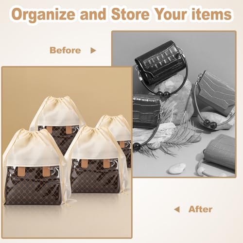 Jeffbaubl 20 Pcs Purse Dust Bag, Dust Covers for Handbags, Beige, 4 Sizes | Dustproof Drawstring Bag, Shoe Bags for Travel, Breathable Non Woven Fabric Storage Bags for Handbags, Shoes, Purses