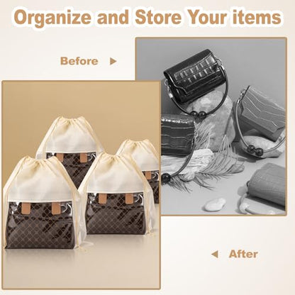Jeffbaubl 20 Pcs Purse Dust Bag, Dust Covers for Handbags, Beige, 4 Sizes | Dustproof Drawstring Bag, Shoe Bags for Travel, Breathable Non Woven Fabric Storage Bags for Handbags, Shoes, Purses