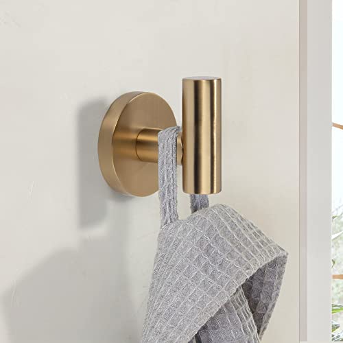 TUNNY 3 Pack Round Bathroom Towel Hooks - Champagne Gold Robe & Coat Hooks for Bathroom & Bedroom