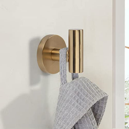 TUNNY 3 Pack Round Bathroom Towel Hooks - Champagne Gold Robe & Coat Hooks for Bathroom & Bedroom