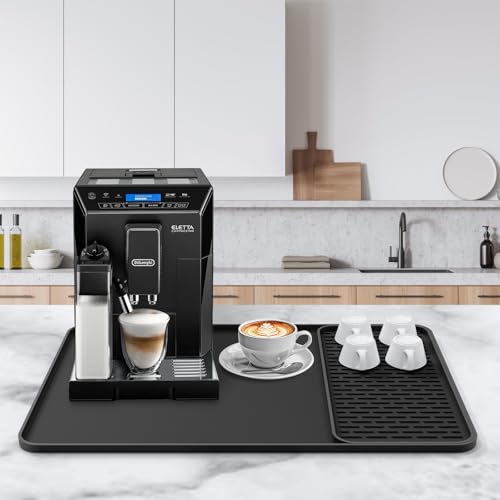 Silicone Coffee Mat, 24''x16'' Bar Mat with Detachable Dish Drying Mat - Fits Under Coffee Maker & Dish Rack