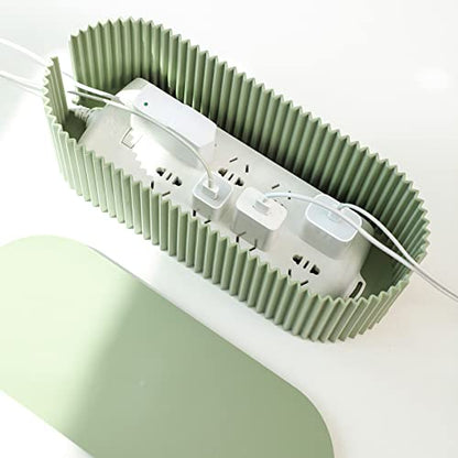 Cable Management Box, Cord Organizer Box with 10 Cable Ties, Power Strip Storage to Hide Charger Adapter Power Cord Charging Station(Small/Green)