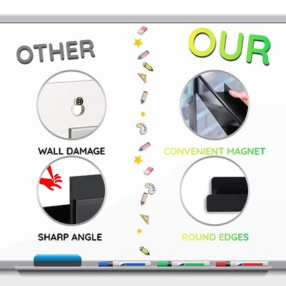 2 Pcs Magnetic Book Shelf for Whiteboard with Magnetic Pen Holder, Heavy Duty Acrylic Magnetic Shelves for Classroom Furniture,Office, Refrigerator,School Supplies-Black