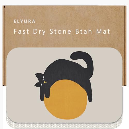 Creative Cat & Moon Patterns Diatomite Stone Bath Mat Shower Mat Quick-Dry, Non-Slip, Easy to Clean for Bathroom Floor