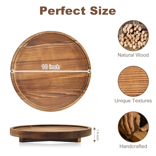 Round Wood Riser Bathroom Tray Countertop Vanity Tray Kitchen Sink Decor | Circle Small Wooden Decorative Bathroom Trays Brown Rustic Kitchen Counter Perfume Candle Tray Coffee Table Pedestal Stand