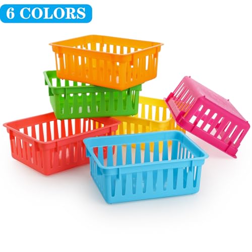 24 Pack Classroom Storage Baskets, Small Plastic Baskets for Organizing, Colorful Storage Trays, Crayon Pencil Containers Organizer Bins for Desk, Drawer, Home, Office, 6.1"L x 4.7"W x 2.4"H