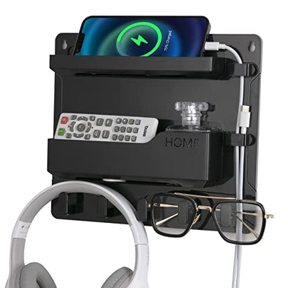 YONGAIJIA Bedside Wall Mount Shelf, Adhesive Bedside Organizer for Remote、Phone、Glasses. Bedside Accessories Storage Suitable for College Dorm 、bunk Bed 、 Bedroom、Rv（Black）