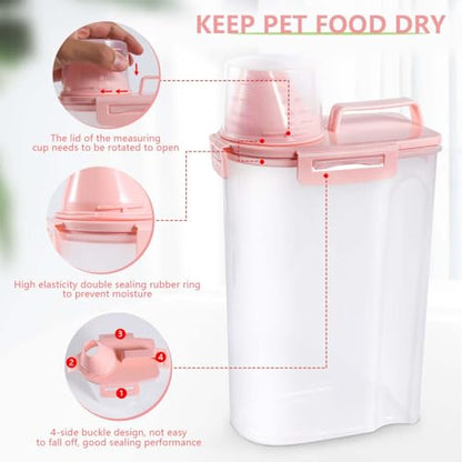 SenseYo Pet Food Storage Container Bin 2.5 lb Portable BPA Free Cat Dog Food Storage Container Dispenser with Measuring Cup and Seal Buckle for Small Animal Kibble Bird Seed Oatmeal Rice Flour