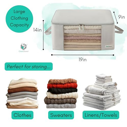 2 Pack Clothing Storage Bags Clothes Organizer folding fabric bags for sweaters, clothing, garment, bedding, quilt, linens, large folding organizers with zip & window, mothproof underbed space savers