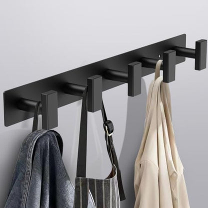 Bntuk Coat Rack Wall Mount - 5 Coat Hooks, Towel Racks for Bathroom Robes Bags Keys, Hat Rack Wall Towel Hooks Organizer Essential (Black)