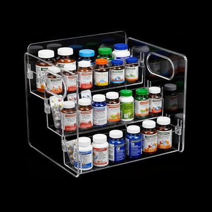 3-Tier Vitamin Storage Organizer, Organizer For Vitamin Bottles And Medicine Bottle, Vitamin Bottle Organizer For Countertop, Bathroom Cabinet Storage Items Are Clearly Visible