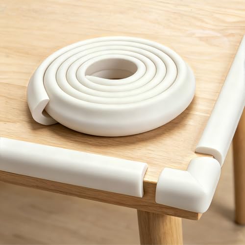Corner Protector Baby, Baby Proofing Edge Corner Protector, Soft Foam White | Waterproof Foam Cushion with Adhesive Tape ,Corner Protector for Fireplace, Table, Stair, Cabinet (6.6ft Edge + 4 Corners)