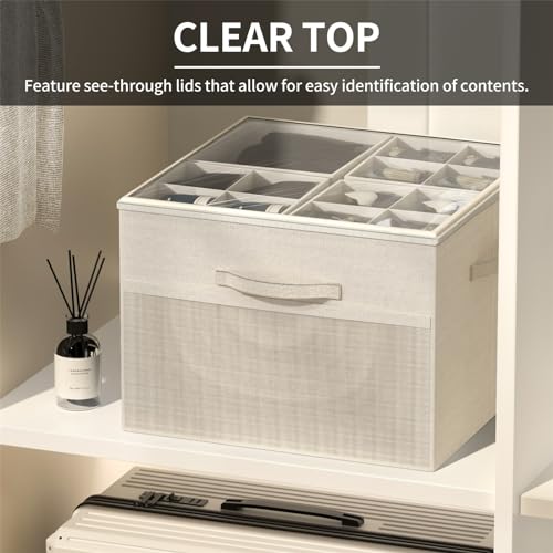 Shoe Organizer for Closet, Foldable Shoe Storage with Adjustable Dividers | Fabric Shoe Storage Organizer Box Bin with Adjustable Dividers and Clear Cover, Fits up to 16-32 Pairs