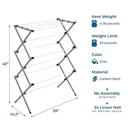 Honey-Can-Do 6-Tier Collapsible Steel Clothes Drying Rack, 24 ft, White | 6-tier steel rack with 24 ft of drying space folds flat to 3 in. Coated bars are gentle on delicates; 50 lb capacity.