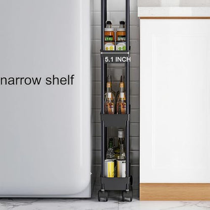 Sooyee 4 Tier Slim Storage Cart, Black | Rolling, Narrow Shelf, Mobile Shelving Unit Organizer, For Kitchen, Bathroom, Laundry Room