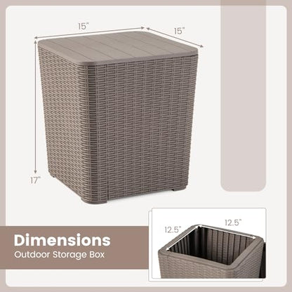 Giantex 11.5 Gallon Deck Box, Outdoor Side Table with Removable Lid, Faux Wicker-Woven, 330Lbs Capacity, Outside Waterproof Storage Box, Resin Rattan Small Coffee Table for Patio Poolside (Brown)