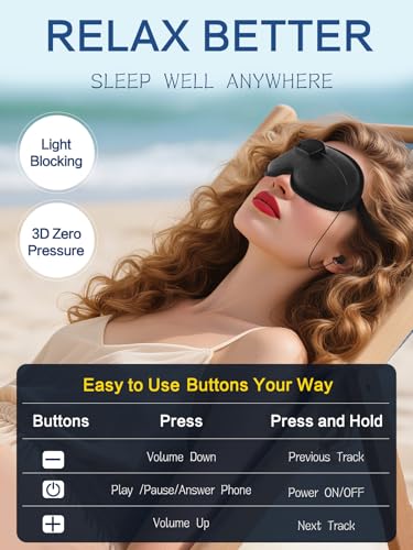 Adjustable Bluetooth Sleep Mask,3D Block Headphones Side Sleeper Travel Nap Black