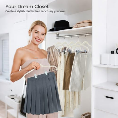 HOUSE DAY Velvet Skirt Hangers with Adjudtable Clips 10 Pack, Ivory | Non Slip Suit Organizer with 360° Hook, Heavy Duty Hanger for Pants, Skirts, Shorts, Outfit Hangers All-Season Space Saver