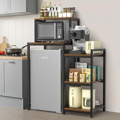 Mini Fridge Stand with Storage Shelves, 5-Tier Mini Fridge Cabinet, Brown | Microwave Organizer Shelf and Baker Rack, Wood Utility Storage Shelf with Mini Fridge Storage Space for Dorm Kitchen
