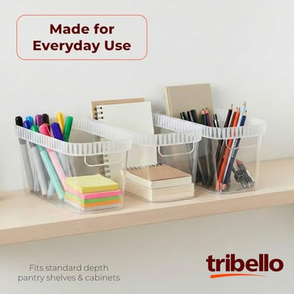 Tribello Narrow Storage Bins – Slim, Clear Plastic Storage Basket, Clear Organizer for Tight Spaces (2 Pack, 15” x 6” x 6”)