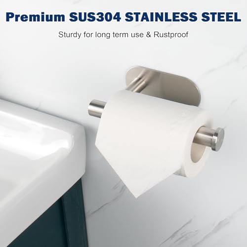 NearMoon Toilet Paper Holder Self Adhesive, Premium Thicken SUS304 Stainless Steel Rustproof Adhesive Toilet Roll Holder no Drilling for Bathroom, Kitchen, Washroom (2 Pack, Brushed Nickel)