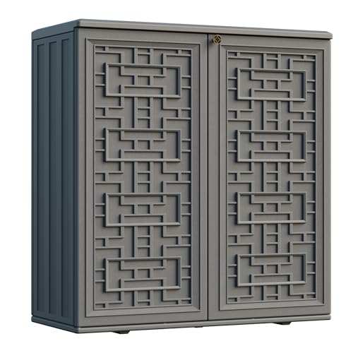 Mrosaa Indoor Outdoor Storage Cabinet Waterproof with Shelf,Plastic Storage Sheds Outdoor Cabinets for Patio/Garden/Backyard, Size 34.3''L*15''W*36.2''H（Gray）