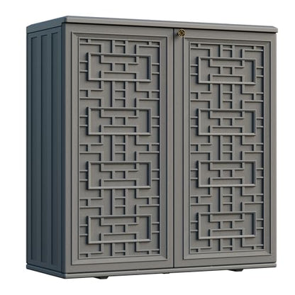 Mrosaa Indoor Outdoor Storage Cabinet Waterproof with Shelf,Plastic Storage Sheds Outdoor Cabinets for Patio/Garden/Backyard, Size 34.3''L*15''W*36.2''H（Gray）