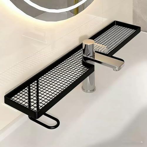 Sink Organizer Rack,No-Drill Freestanding Carbon Steel Faucet Storage Shelf, Washbasin Shelf, Tool-Free Organizer, Space-Saving Bathroom Countertop Organizer, Easy Drainage New (Black)