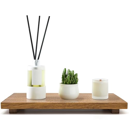 Large 16" Acacia Wood Riser Pedestal Stand for Kitchen Counter | Farmhouse Wood Display Riser for Kitchen and Bathroom Décor - Counter Display, Vanity Tray, Candle Stand | L:16"x8"x1.57"