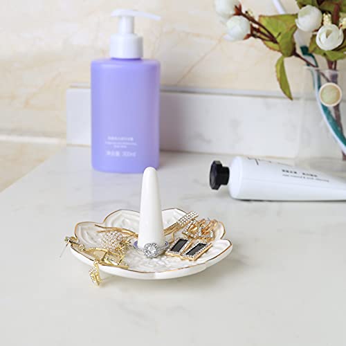 Ceramic White Mandala Jewelry Holder Decorative Ring Holder/Trinket Tray Engagement Wedding Birthday Gifts for Women Her