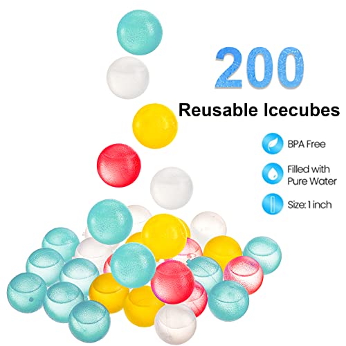 ZOOFOX 200 Pack Reusable Ice Cubes for Drinks, Colored Plastic, Round for Cocktails, Wine, Beer, Beverage or Coffee, BPA Free, Refreezable