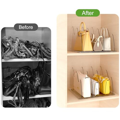 2 Pack Clear Purse Organizers for Closet, Adjustable Shelf Divider, Handbag Separators Storage Organizer, Shelf Divider in Bedroom, Office, Kitchen