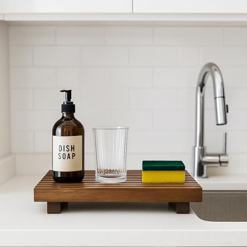 Acacia Wood Risers for Bathroom Tray Kitchen Counter Decor Sink Soap Dish | Decorative Sponge Holder for Kitchen Sink Bathroom Countertop Vanity Toilet Decor Lotion Tray Wooden Pedestal Soap Holder