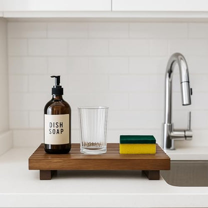 Acacia Wood Risers for Bathroom Tray Kitchen Counter Decor Sink Soap Dish | Decorative Sponge Holder for Kitchen Sink Bathroom Countertop Vanity Toilet Decor Lotion Tray Wooden Pedestal Soap Holder