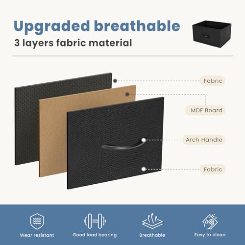 DUMOS Nightstand, Bedside Table with 4 Fabric Drawers | Night Stand with Removable Bins, Steel Frame Wood Top, Small Dresser for Bedroom Closet