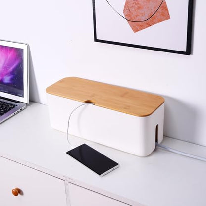 Changsuo Cable Management Box Small White, Extension Cord Organizer for Power Stripe Surge Protector Wire Management Concealer Cover Hider for Desktop Home Office Kitchen (White)