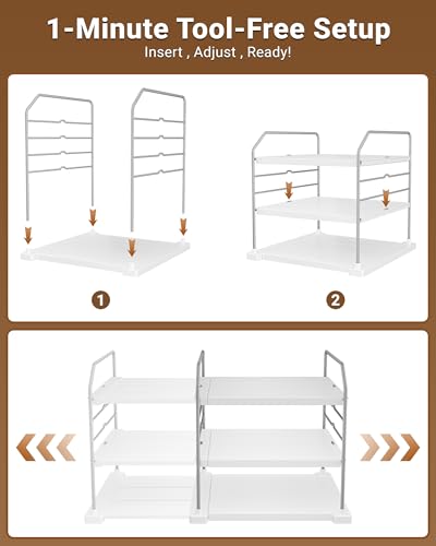 EVERIE Extendable 3-Tier Kitchen Cabinet & Pantry Organizer for Plastic Wrap, Foil & Storage Bags, Adjustable Heavy Duty Shelf Rack for Wrap Boxes, Jars & Snack Boxes (11–16.7 in Wide), Pack of 1