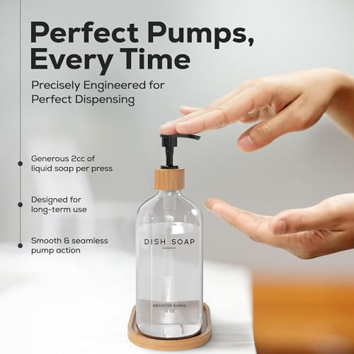 Glass Dish Soap Dispenser for Kitchen Sink by Brighter Barns (Clear)