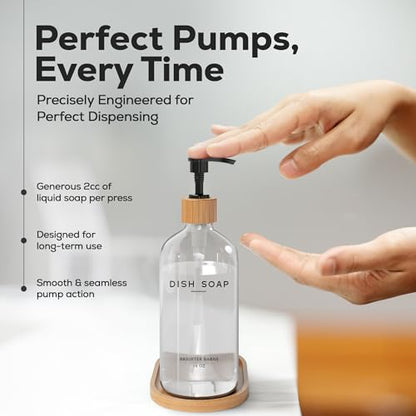 Glass Dish Soap Dispenser for Kitchen Sink by Brighter Barns (Clear)