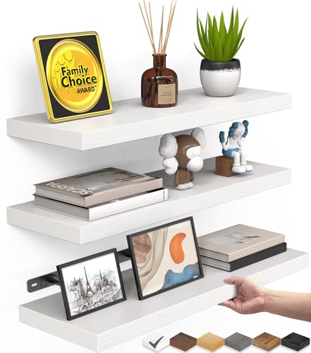 White Floating Shelves 15.7in, Set of 3, Wall Moun... (3 Count | Engineered Wood)