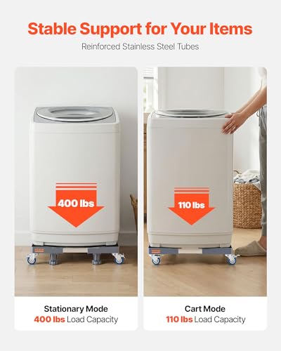 VEVOR Mini Fridge Stand, 16’’-25'' Adjustable Dolly Washing Machine Stand Base with 4 Strong Feet, 4 Locking Swivel Wheels, Furniture Mover Mobile Base for Washing Machine, Washer and Dryer