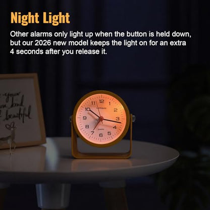 Lamisola 3.5 Inch Bathroom Clock, Small Alarm Clock for Bedroom, Orange | Battery Travel Desk Table Analog Clock for Kids Seniors Teens, Retro Cute Metal Home Decor Shelf Clock, Night Light Snooze
