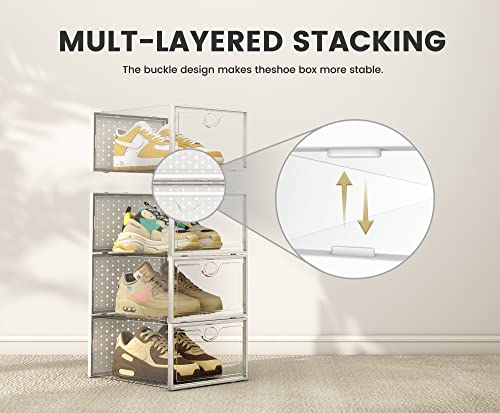 XXL 12 Pack Shoe Storage Box Clear Plastic Stackable Shoe Organizer | Large Capacity for Size 14, 6.8” Height for High Shoes, Ventilation Holes, Sneaker Storage for Sneakerheads, Closet Entryway