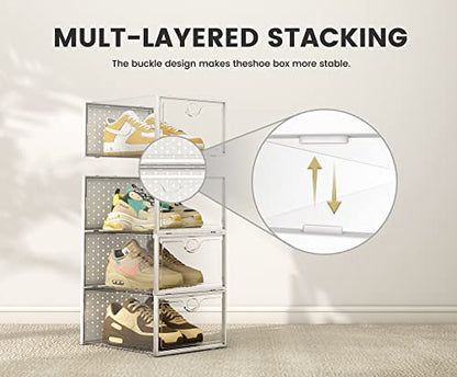 XXL 12 Pack Shoe Storage Box Clear Plastic Stackable Shoe Organizer | Large Capacity for Size 14, 6.8” Height for High Shoes, Ventilation Holes, Sneaker Storage for Sneakerheads, Closet Entryway