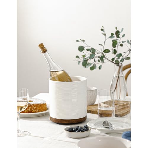 Utensil Holder, 360° Rotating Extra Large Ceramic Kitchen Utensil Holder for Countertop, 7.3“ Cooking Utensil Crocks for Kitchen Counter with Rotatable Wooden Base, Farmhouse Decor, White