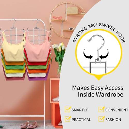 Metal Tank Top Hanger 2 Pack, 360° Swivel Closet Organizers and Storage | Space Saving Bra Organizer with 24 Access Hooks, Apartment College Dorm Room Essentials, Small Space Organization Solution